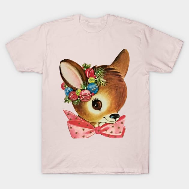 Cute Vintage Reindeer Head with Bow T-Shirt by PUFFYP